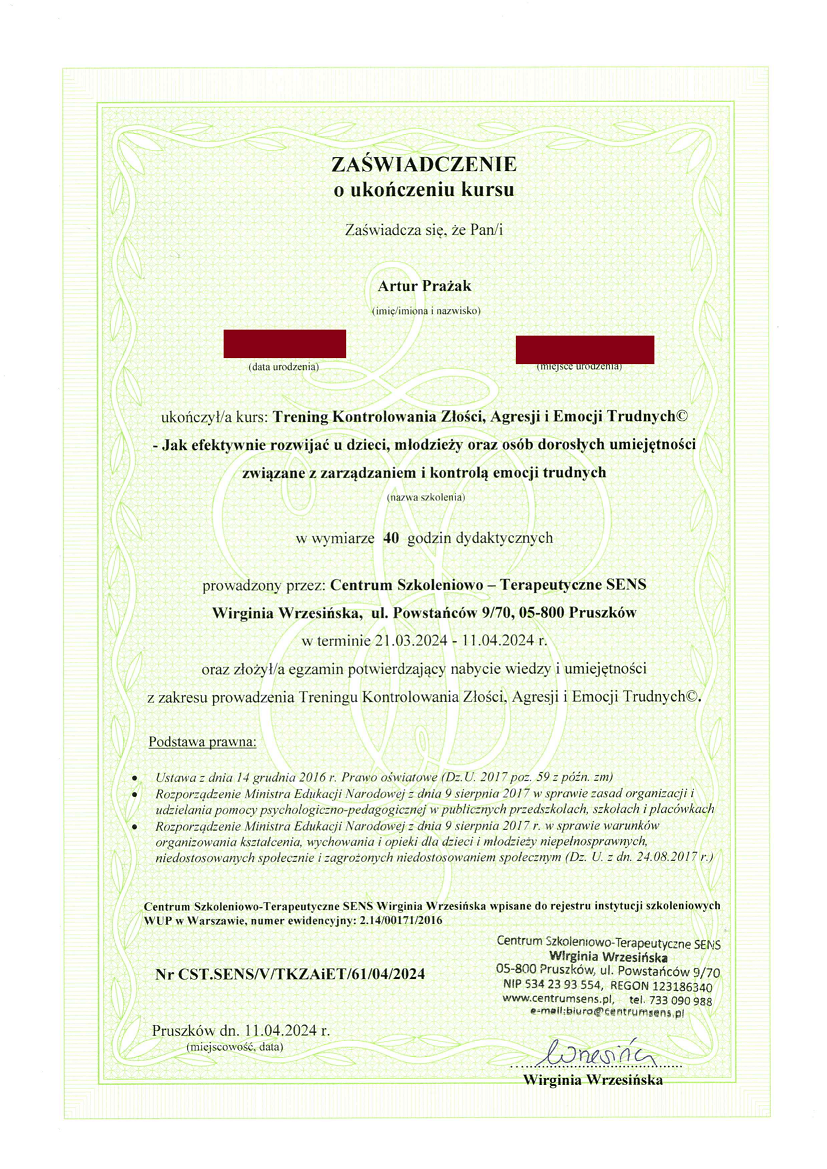 Trening Zastępowania Agresji- Artur Prażak